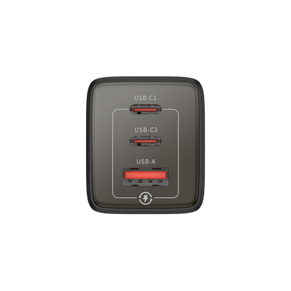 USB charging station with USB-C and USB-A ports on a white background - Black