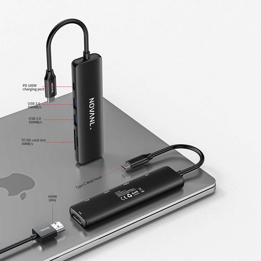 NOVANL Multifunctionele 6-in-1 HDMI Hub met USB-C