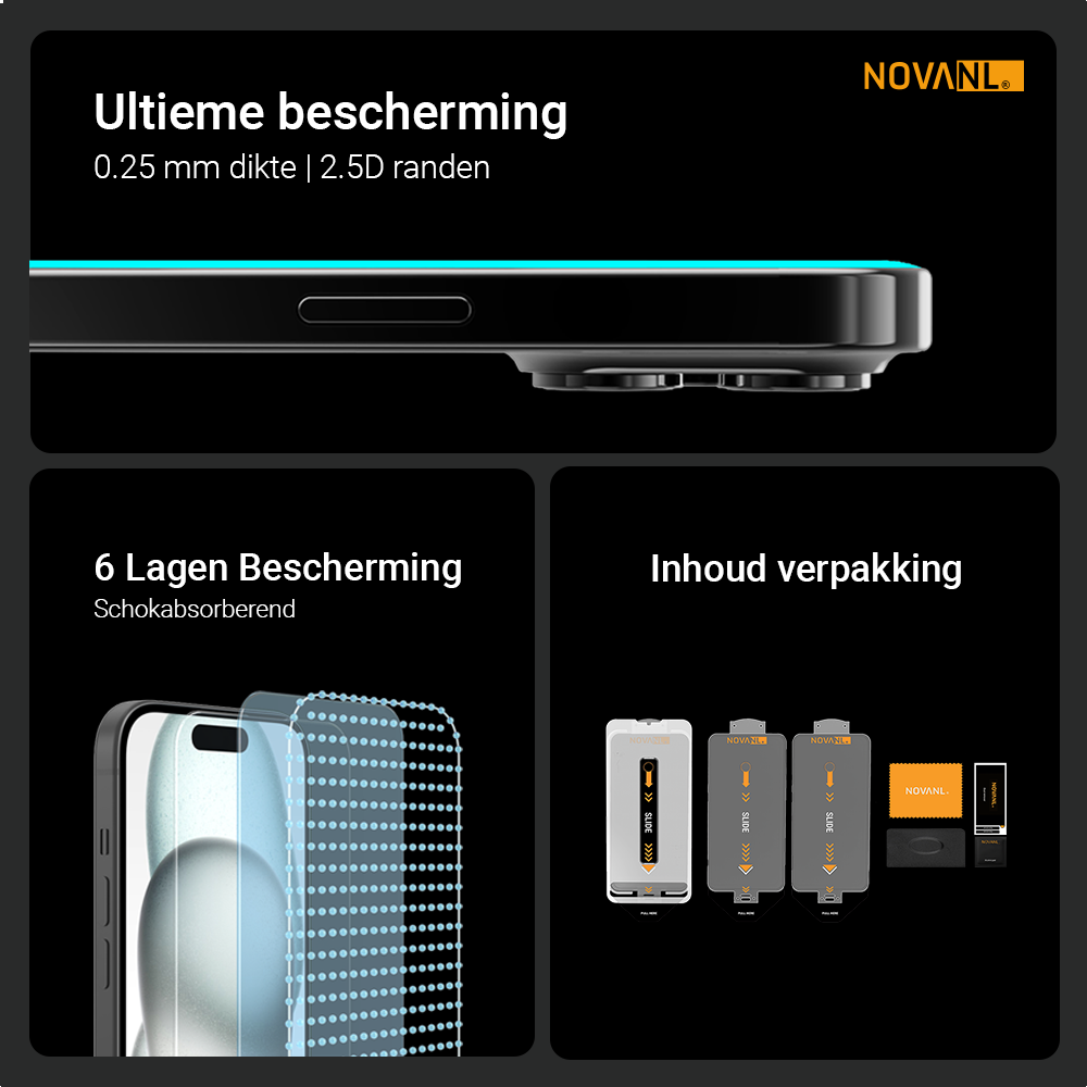 NOVANL 3 in 1 Screen Protector (incl. Applicator) Compatible for iPhone 17 Pro Max