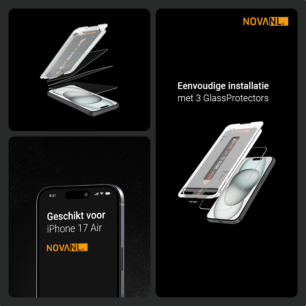 NOVANL 3 in 1 Screen Protector (incl. Applicator) Compatible for iPhone Air