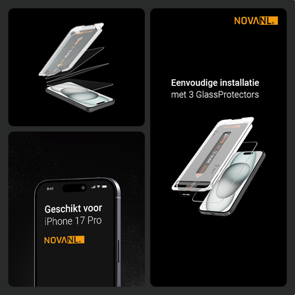 NOVANL 3 in 1 Screen Protector (incl. Applicator) Compatible for iPhone 17 Pro