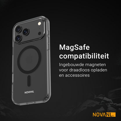 Grey - Phone case with MagSafe compatibility feature on a dark background, featuring the brand 'NOVANL'.